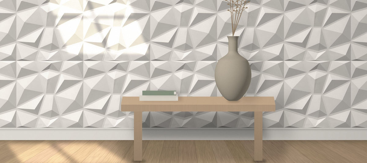 Diamond 3D wall panels on a sunlit wall