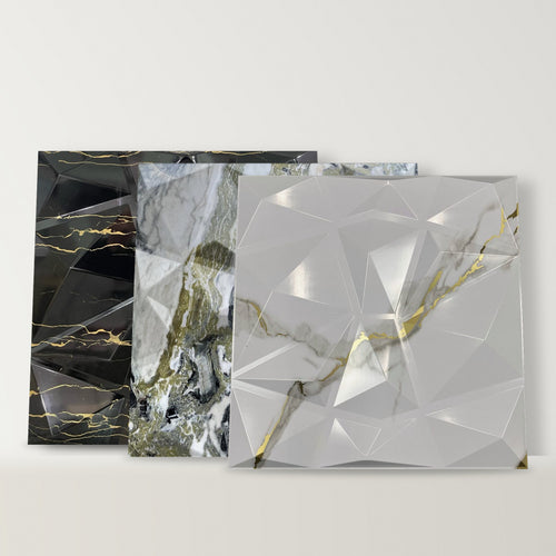 Nero, Jade and Gilded marble diamond 3D wall panels