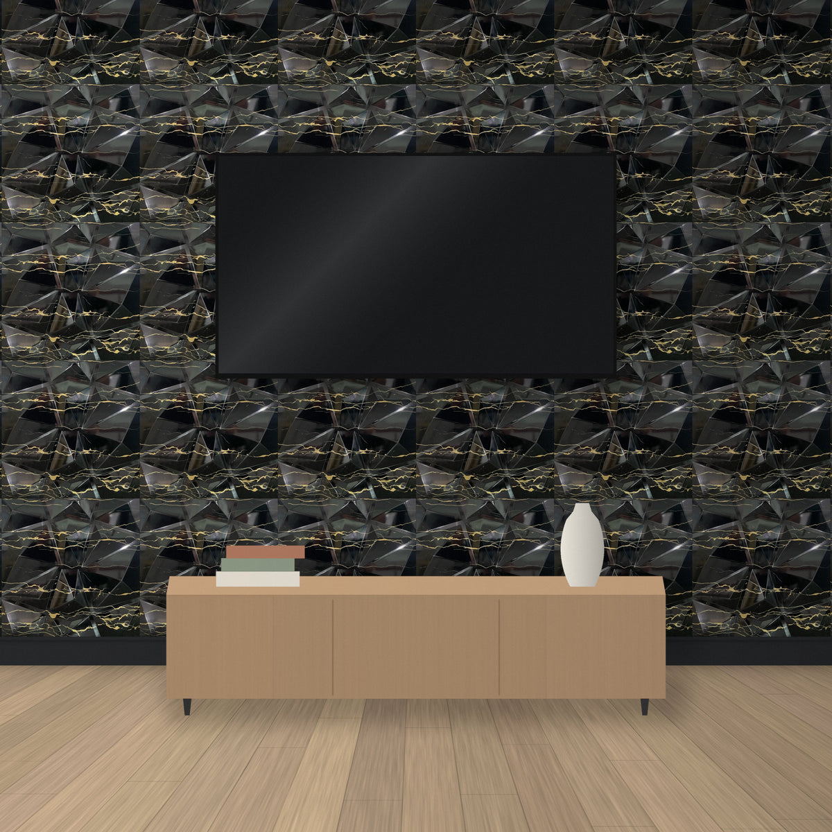 Nero Marble 3D wall panels as a TV feature wall