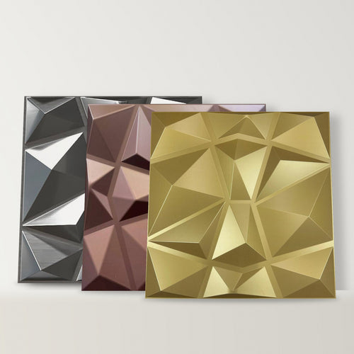 Brushed Silver, Brushed Coffee Gold and Matte Gold metallic diamond 3D wall panels