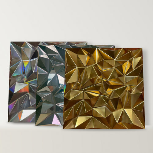 Iridescent Silver, Mirror Silver and Mirror-Look Gold diamond 3D wall panels