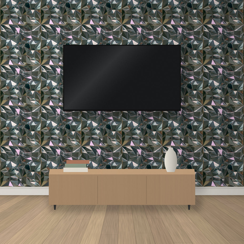 Mirror Silver 3D wall panels as a TV feature wall