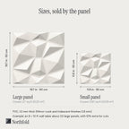 3D wall panel sizes: 19.7 in (50 cm) and 11.8 in (30 cm), sold by the panel