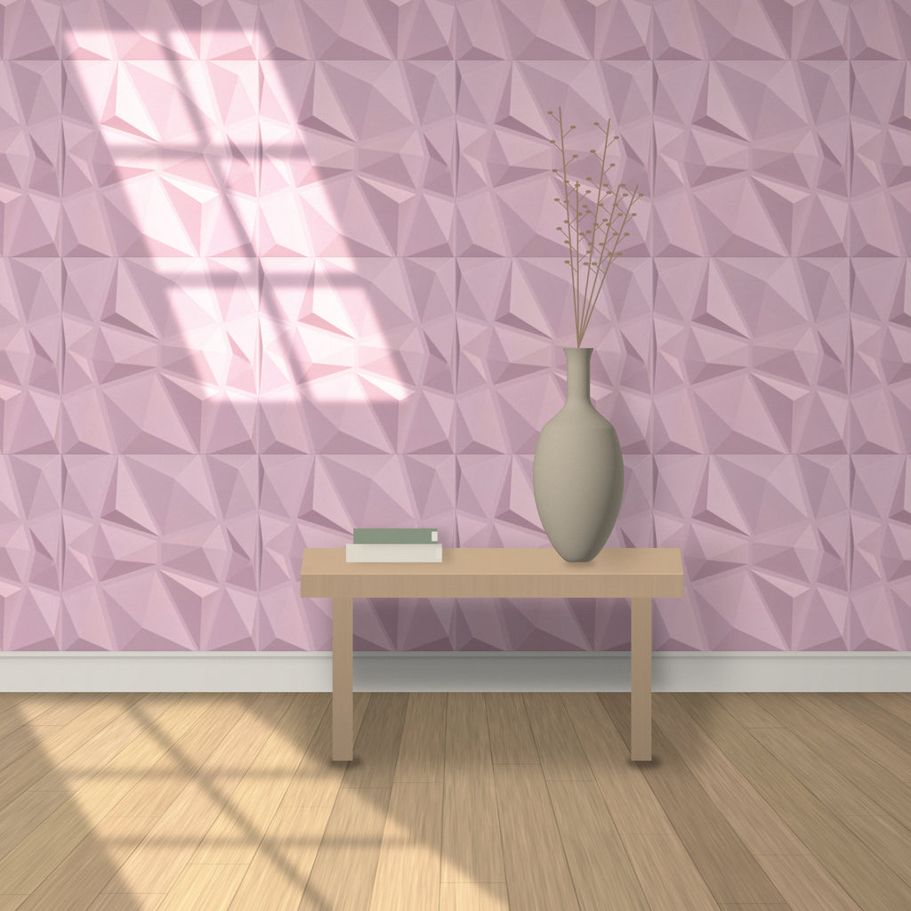 Blush Pink 3D wall panels behind a console table