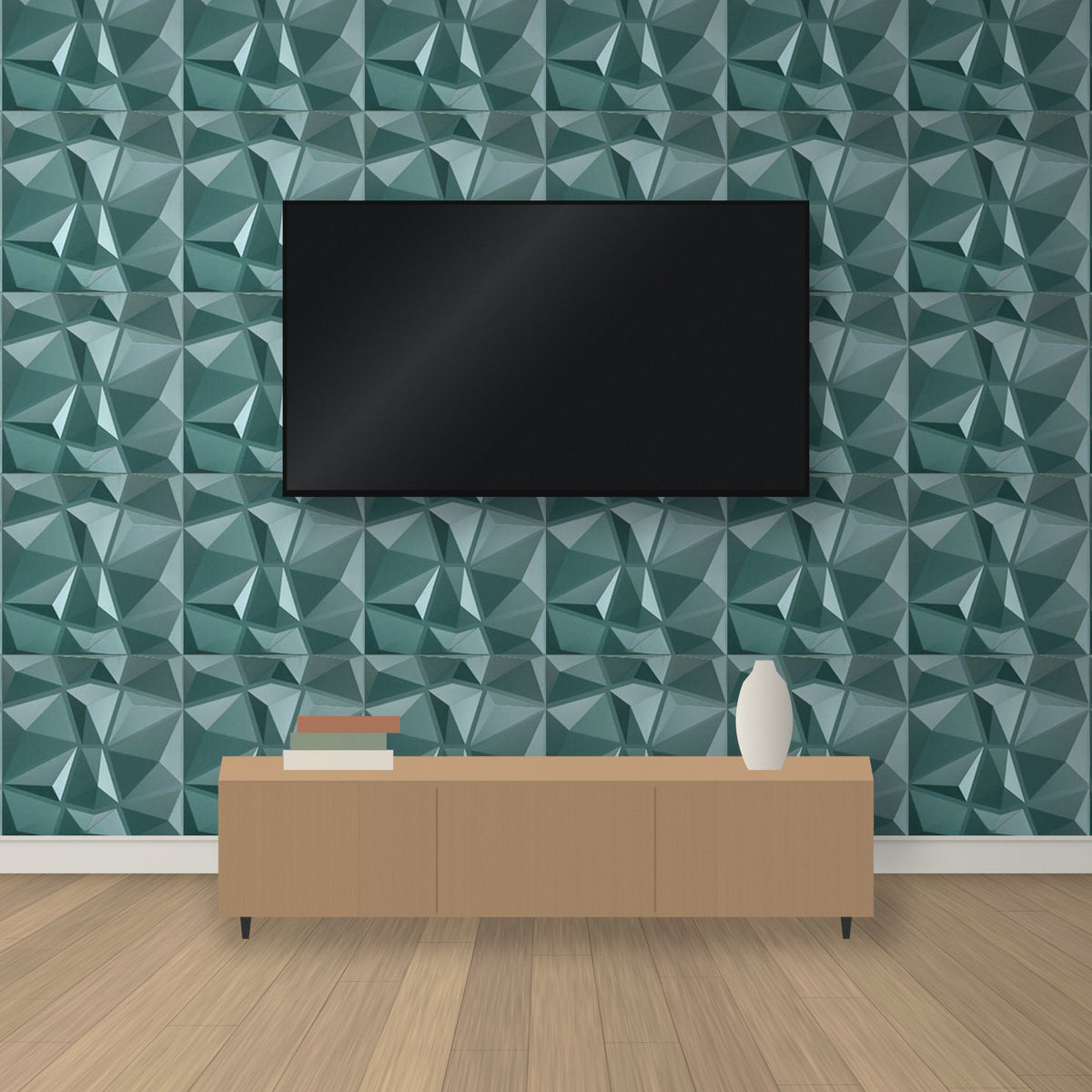 Forest Green 3D wall panels as a TV feature wall
