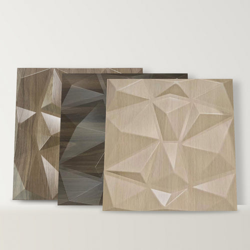 Light Ash, Black Walnut and Honey Pine woodgrain diamond 3D wall panels