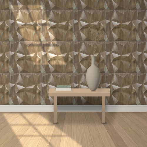 Light Ash 3D wall panels behind a console table